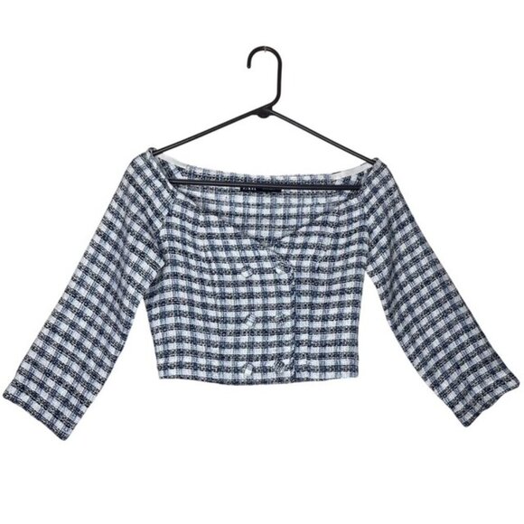 ZARA Textured Tweed Off-Shoulder Cropped Top - Size XS - Picture 4 of 9